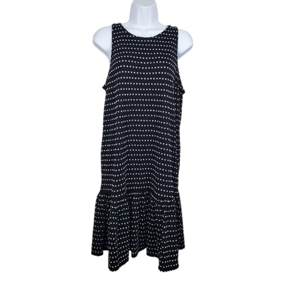 Loft Womens Sleeveless Black Embroidered Dot Shift Mini Dress Size S NWT